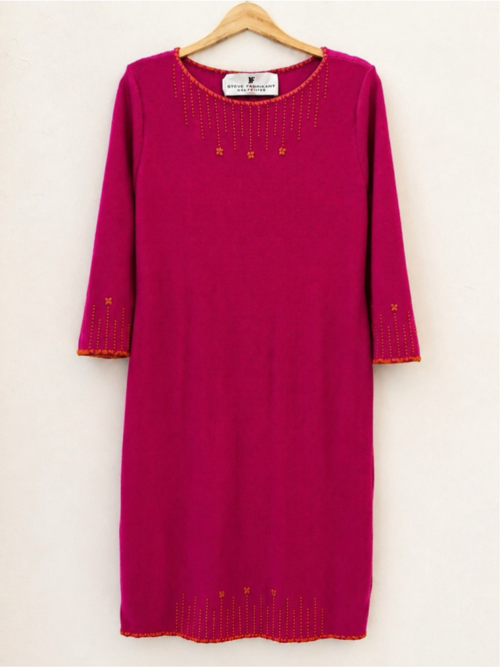 Vtg Steve Fabrikant Wool Blend Knit Beaded Sweater Dress Sz L USA Art to Wear
